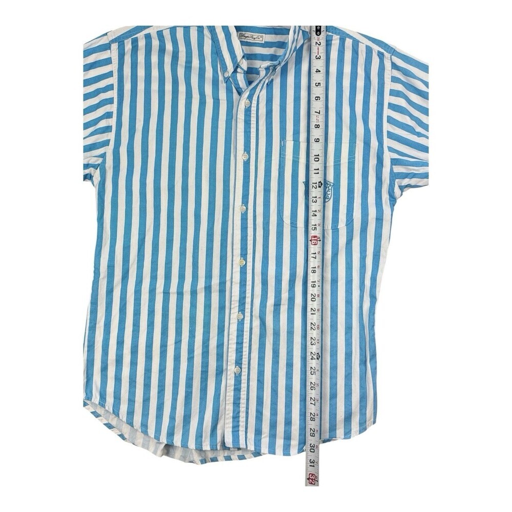 Vintage 90s Blue and White Striped Bugle Boy Men’s Short Sleeve Shirt Medium - Picture 6 of 6